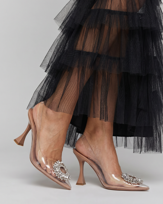 TACONES TRANSPARENTES CON BROCHE DE CRISTALES
