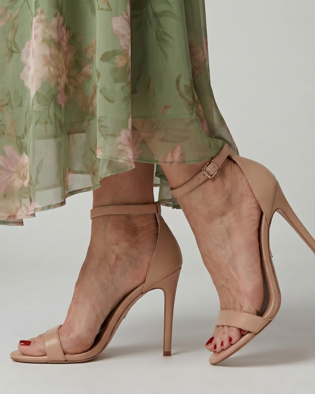 TACONES AGUJA NUDE TIRA AL TOBILLO