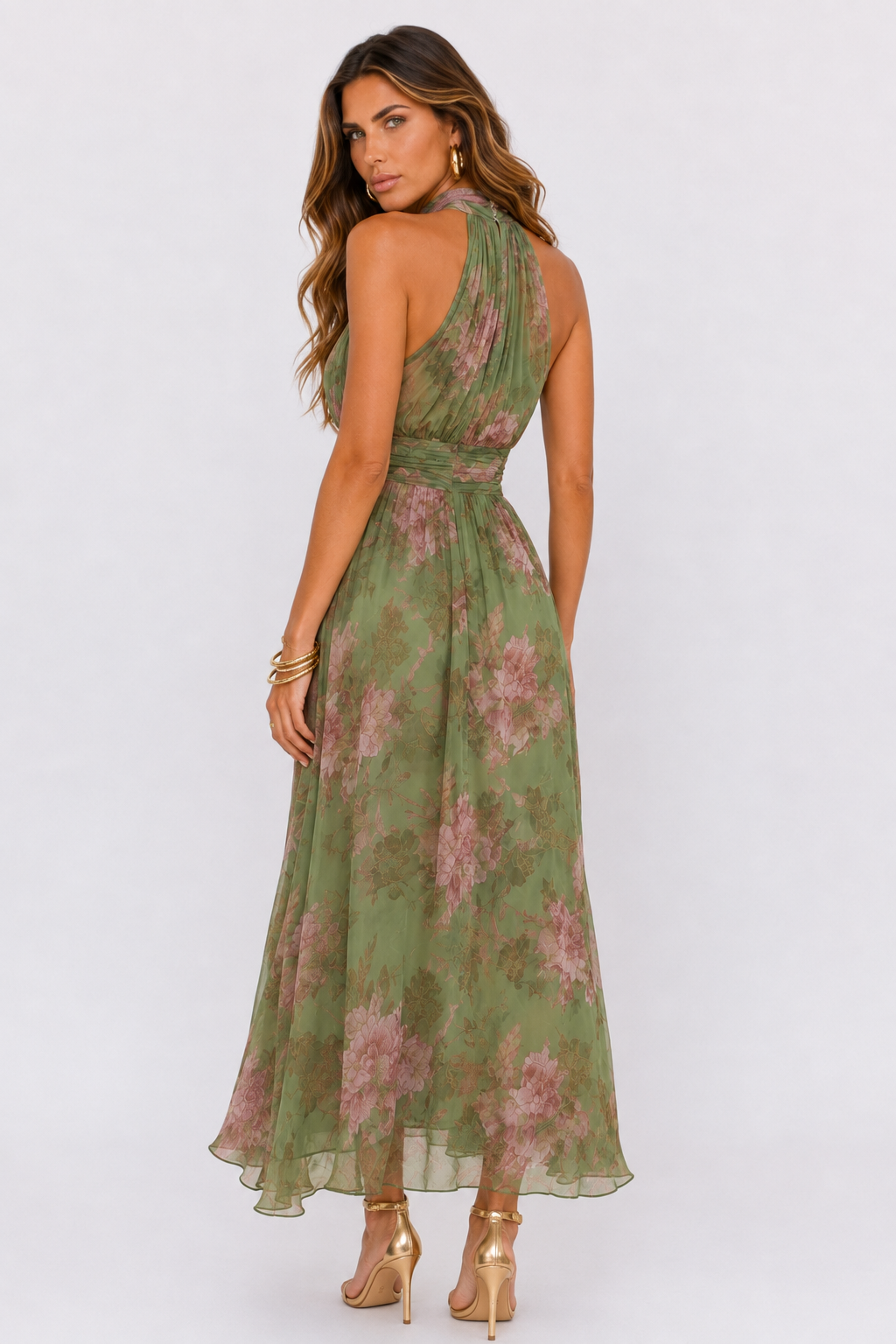 MIRELLE – VESTIDO MIDI HALTER FLORAL