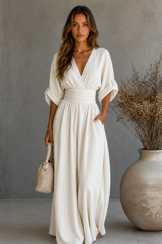 DANIELA - MONO ELEGANTE DE ESCOTE EN V Y PIERNA ANCHA