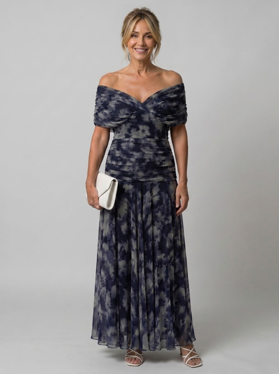 VALERIA | VESTIDO MIDI FLORAL CON HOMBROS DESCUBIERTOS