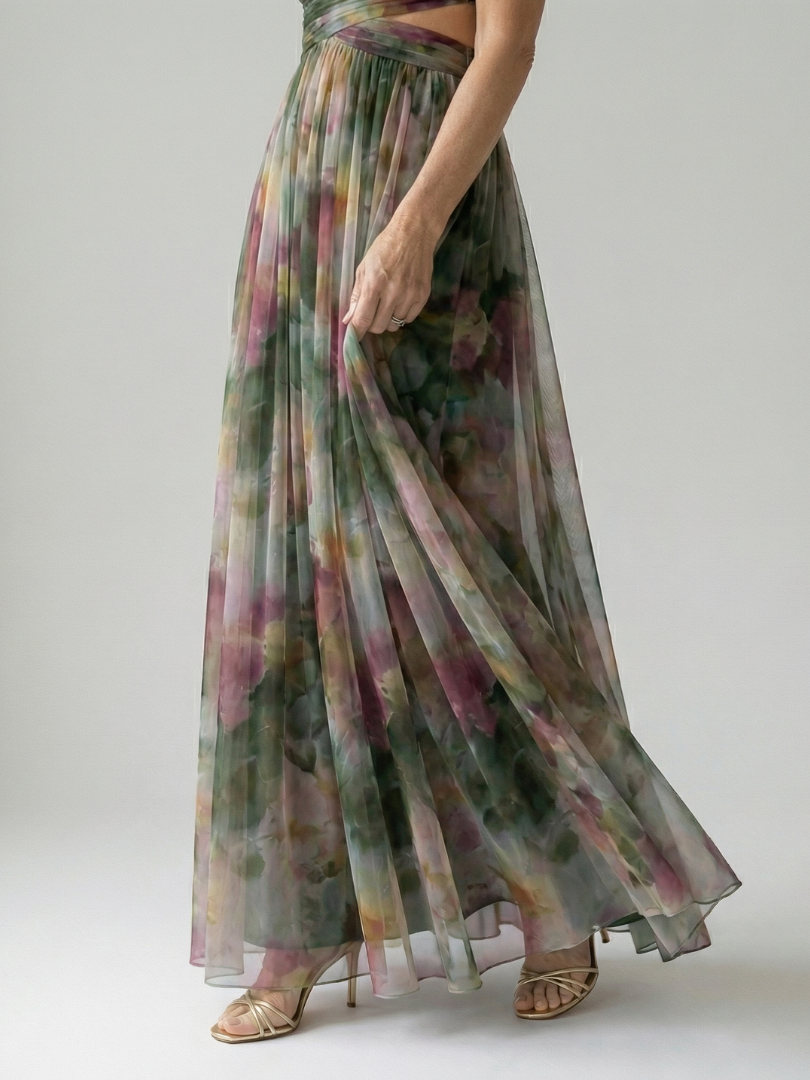 CÉLESTE | VESTIDO LARGO FLORAL CRUZADO