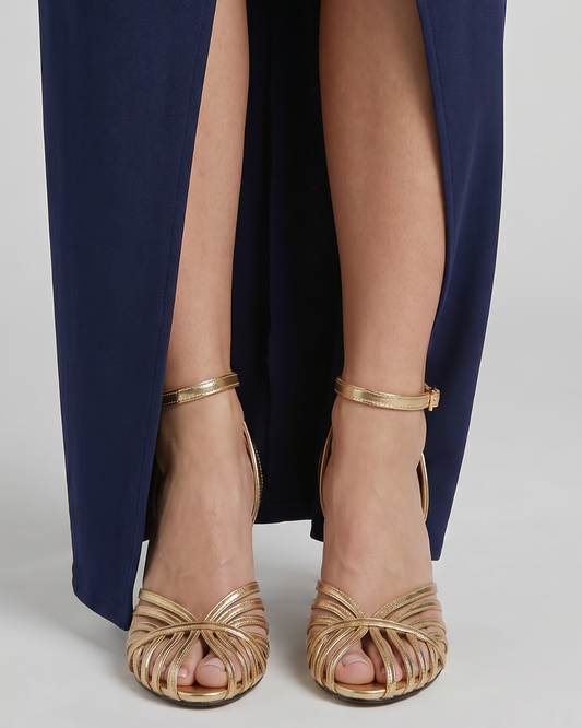TACONES AGUJA JAULA DORADA TIRA TOBILLO