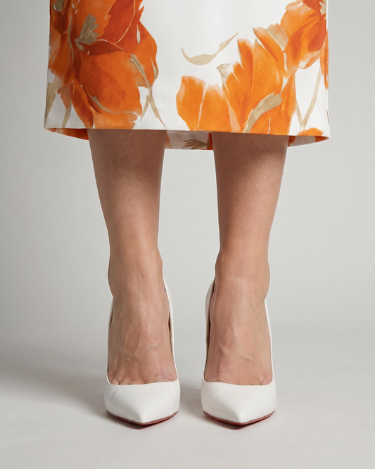 TACONES AGUJA PUNTERA FINA BLANCO SUELA ROJA