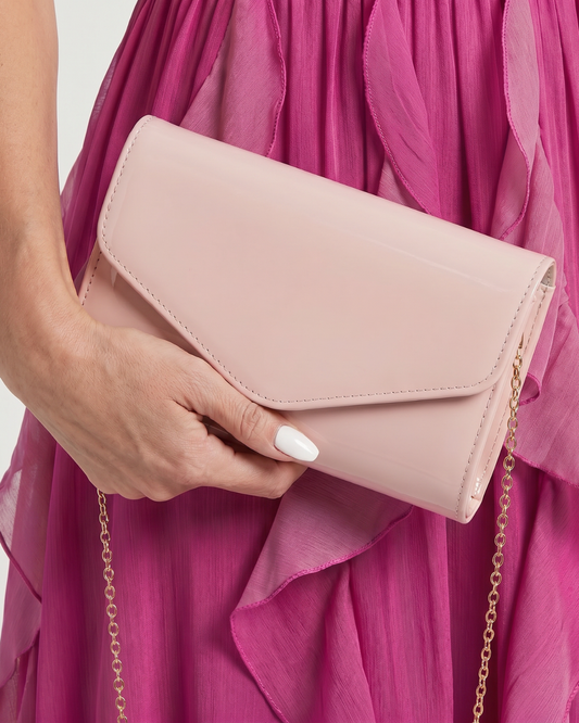 CLUTCH SOBRE ROSA PALO CADENA DORADA