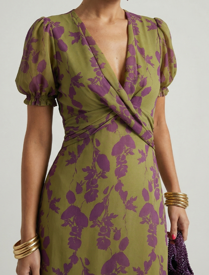 VIOLETTE | VESTIDO MIDI FLORAL CRUZADO CON MANGA GLOBO