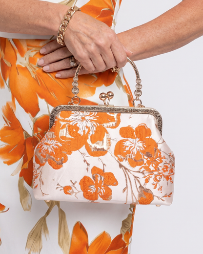BOLSO VINTAGE FLORAL CIERRE BOQUILLA DORADO