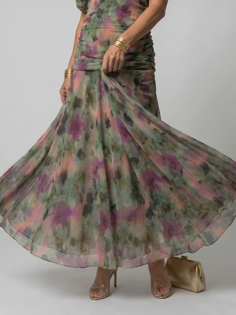 VALERIA | VESTIDO MIDI FLORAL CON HOMBROS DESCUBIERTOS