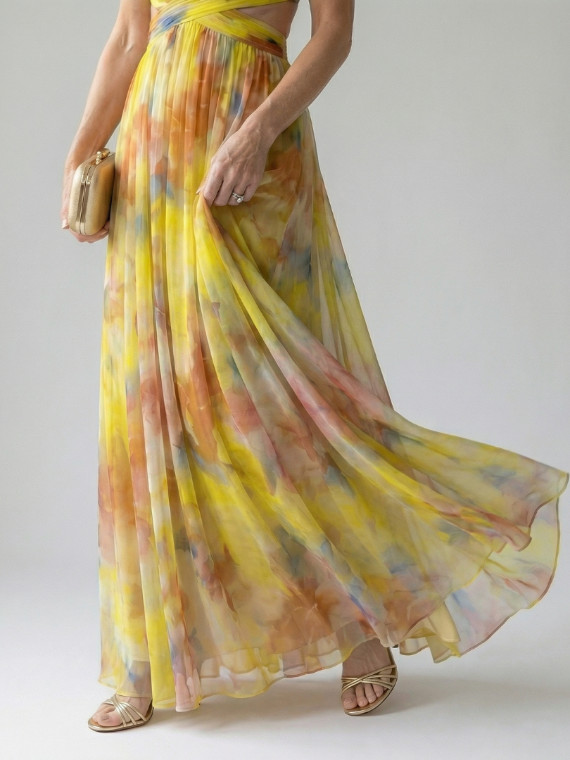 CÉLESTE | VESTIDO LARGO FLORAL CRUZADO