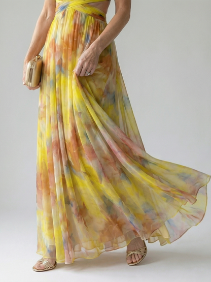 CÉLESTE | VESTIDO LARGO FLORAL CRUZADO