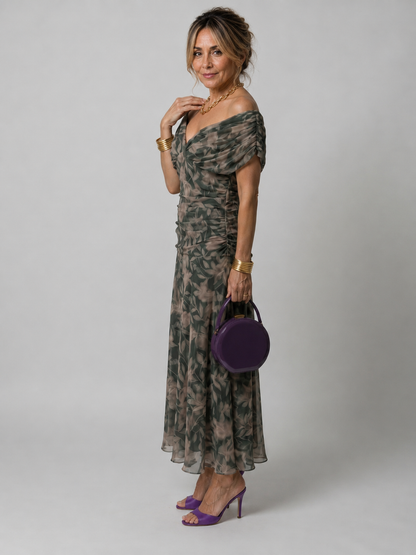 VALERIA | VESTIDO MIDI FLORAL CON HOMBROS DESCUBIERTOS