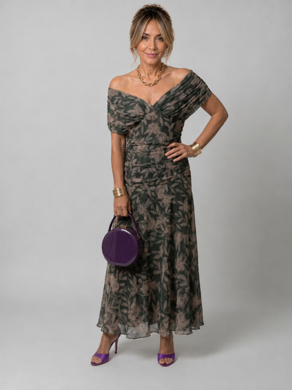 VALERIA | VESTIDO MIDI FLORAL CON HOMBROS DESCUBIERTOS