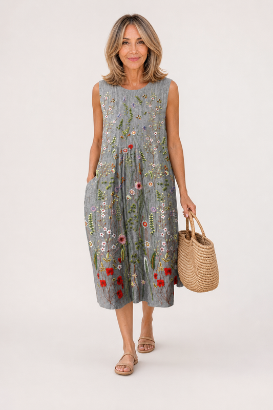 VESTIDO LINO BORDADO FLORAL