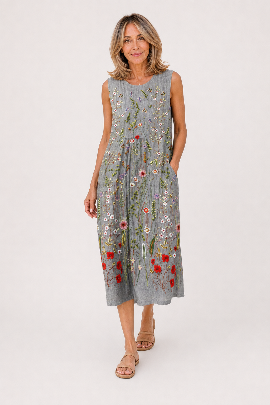 VESTIDO LINO BORDADO FLORAL