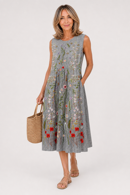 VESTIDO LINO BORDADO FLORAL