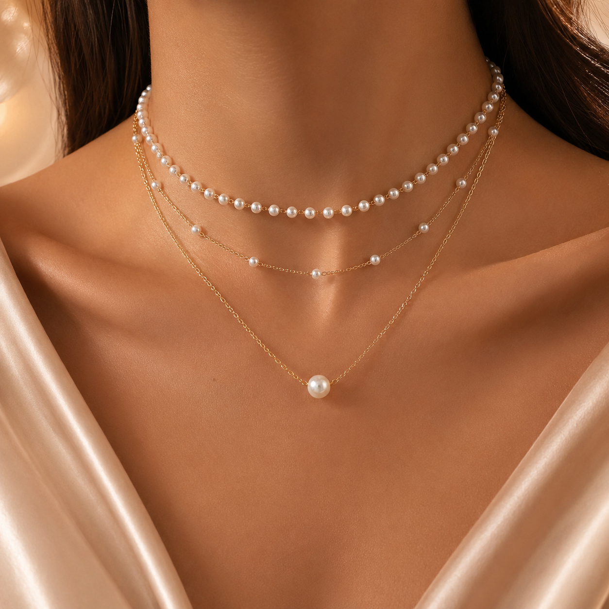 COLLAR PERLAS DORADO 3 CAPAS