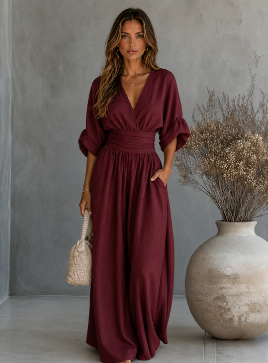 DANIELA - MONO ELEGANTE DE ESCOTE EN V Y PIERNA ANCHA