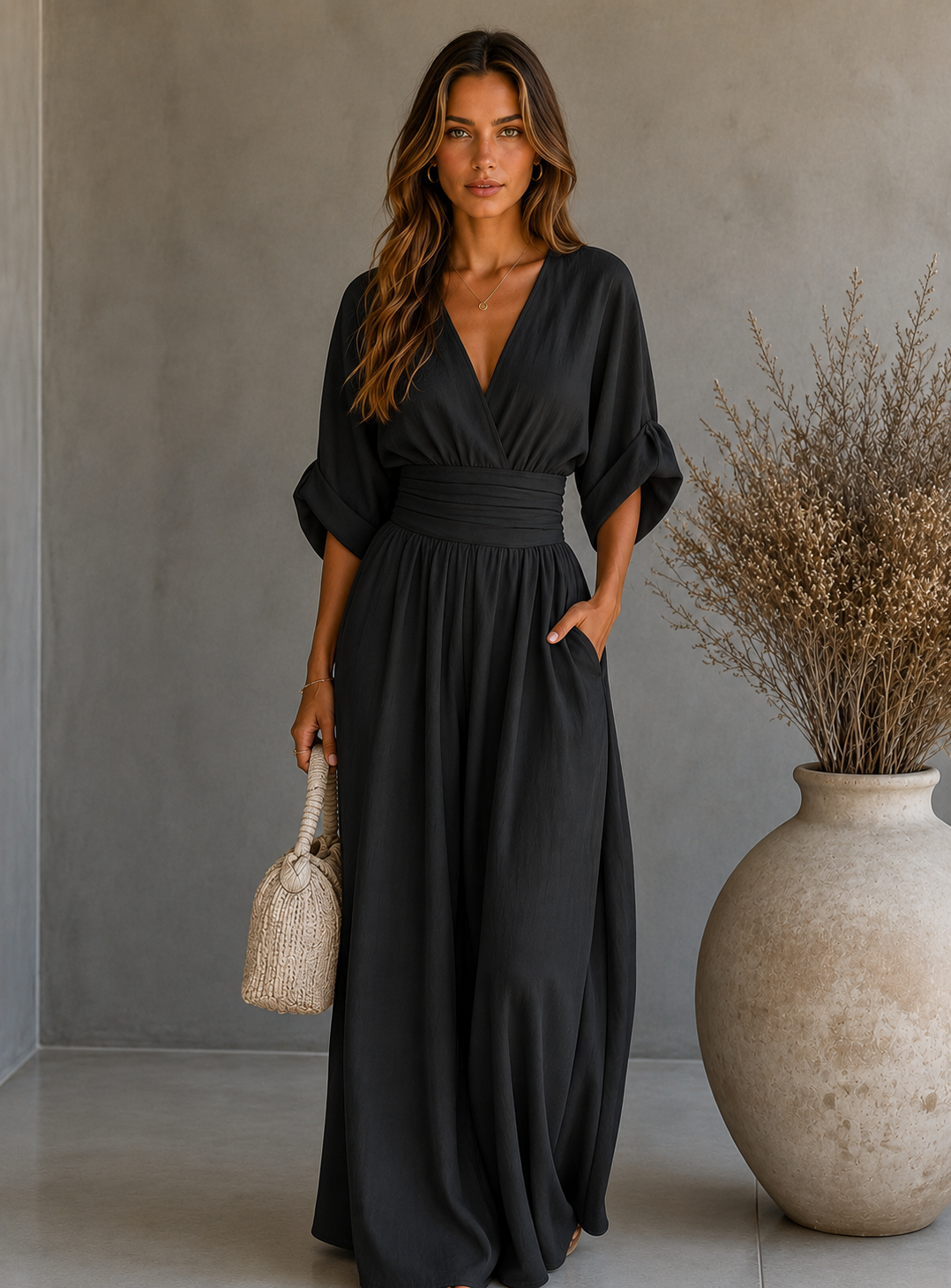 DANIELA - MONO ELEGANTE DE ESCOTE EN V Y PIERNA ANCHA