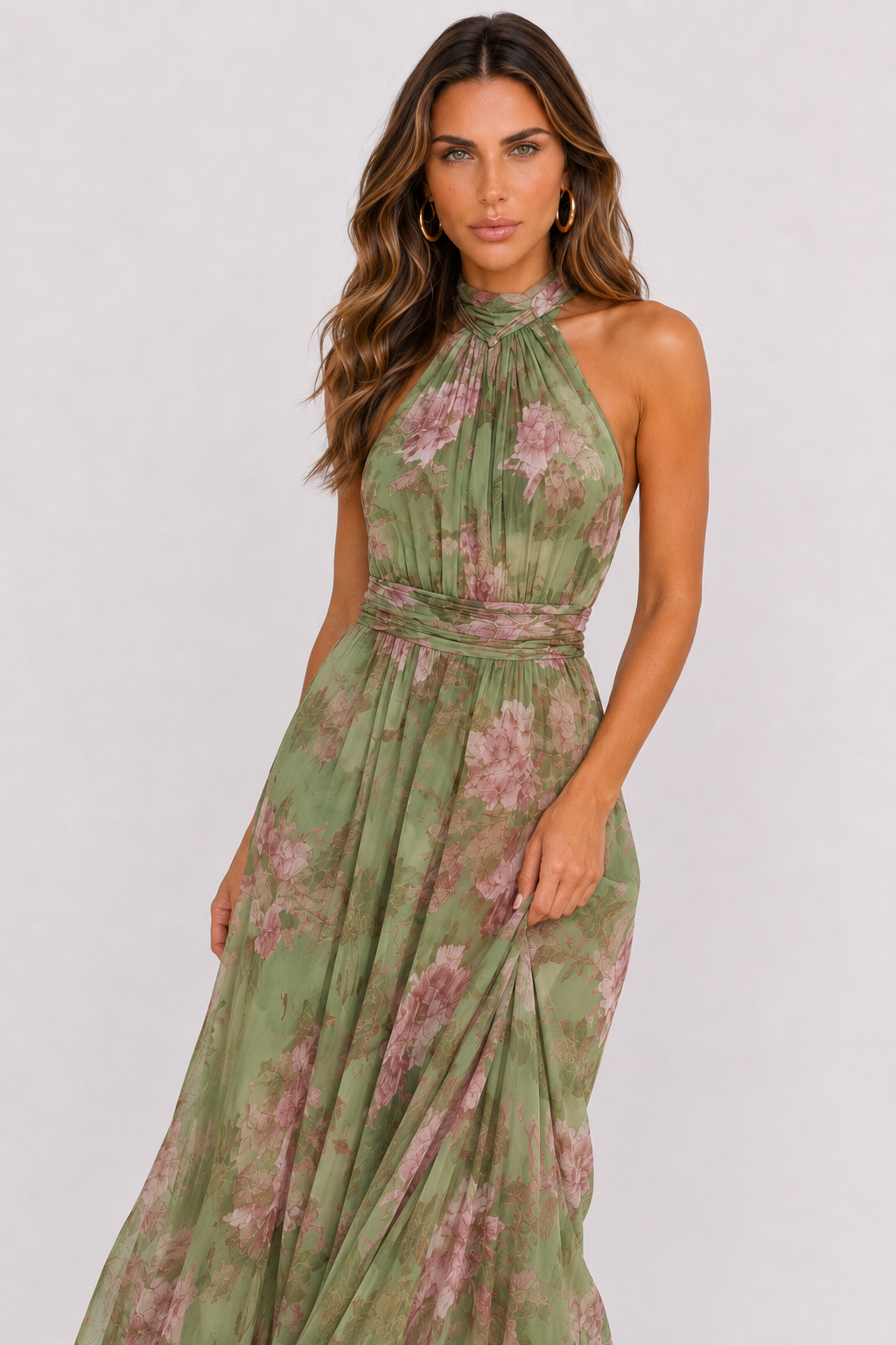 MIRELLE – VESTIDO MIDI HALTER FLORAL