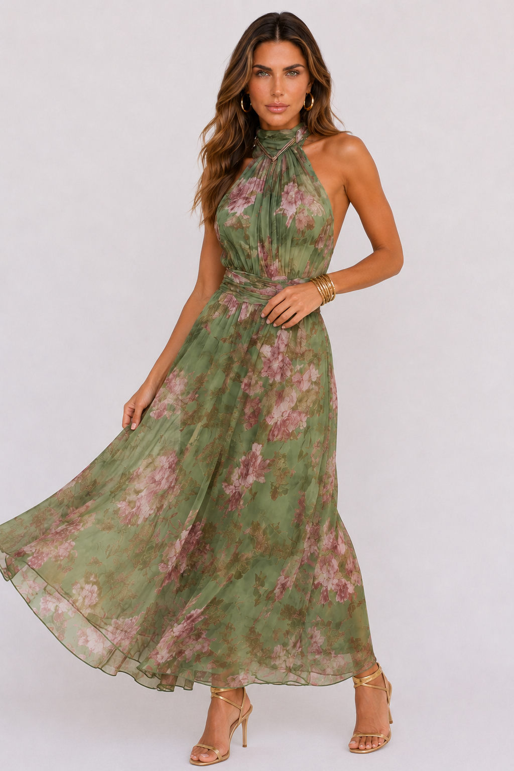 MIRELLE – VESTIDO MIDI HALTER FLORAL