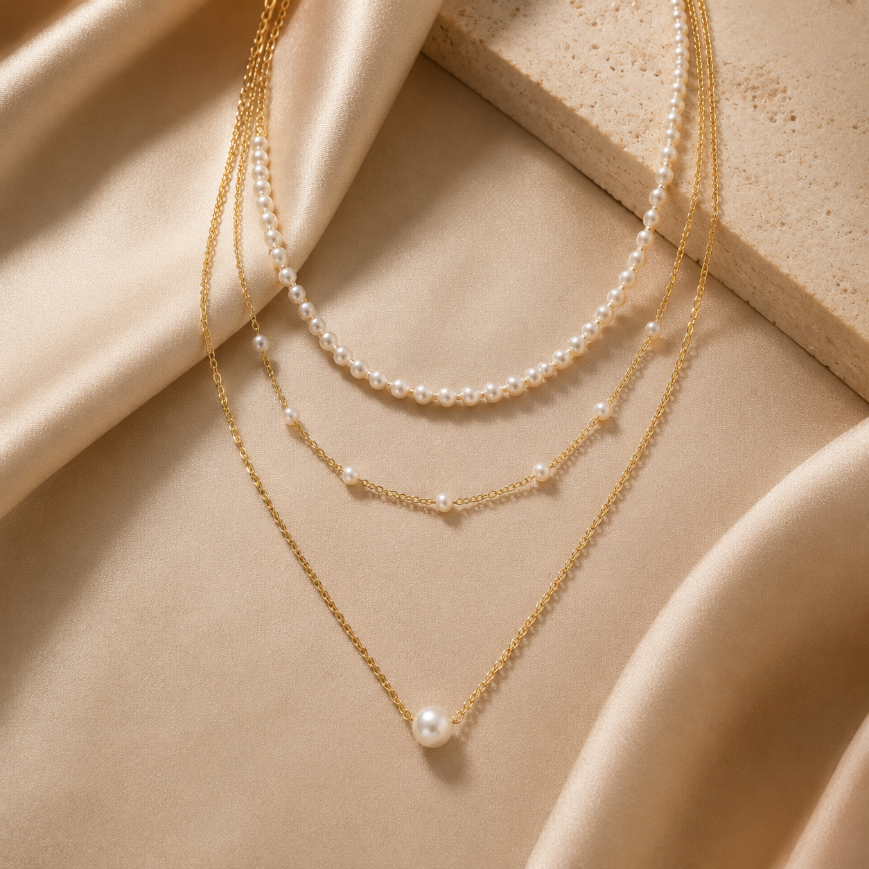 COLLAR PERLAS DORADO 3 CAPAS