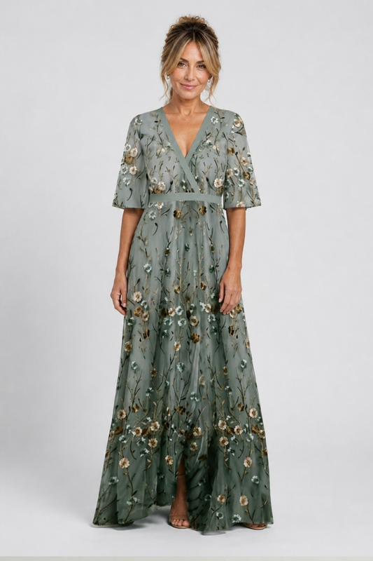 ÉLOISE | VESTIDO LARGO FLORAL CON MANGA MARIPOSA