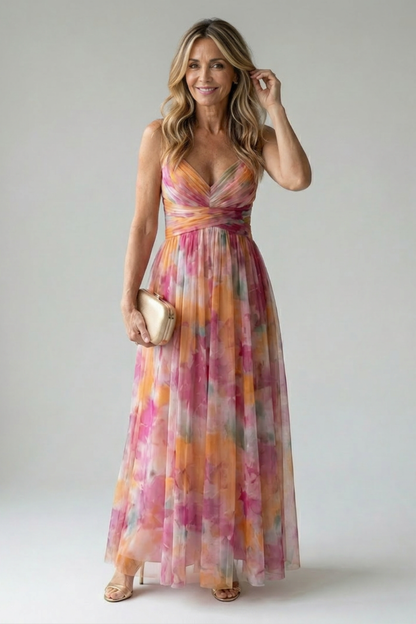 CÉLESTE | VESTIDO LARGO FLORAL CRUZADO