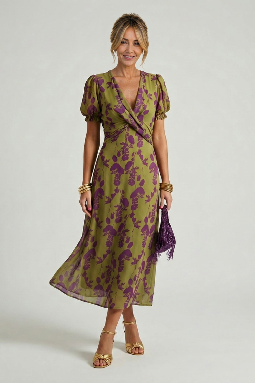 VIOLETTE | VESTIDO MIDI FLORAL CRUZADO CON MANGA GLOBO