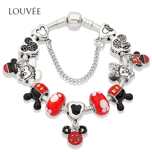 PULSERA CHARMS MICKEY MINNIE PLATA