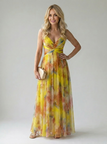 CÉLESTE | VESTIDO LARGO FLORAL CRUZADO