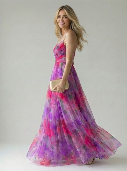 CÉLESTE | VESTIDO LARGO FLORAL CRUZADO
