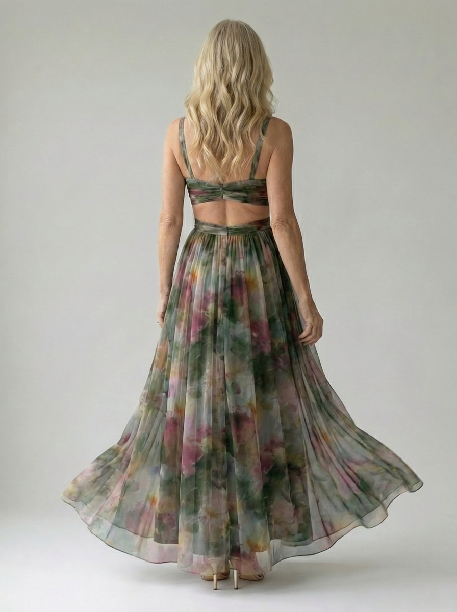 CÉLESTE | VESTIDO LARGO FLORAL CRUZADO
