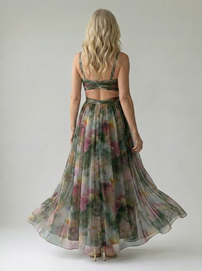 CÉLESTE | VESTIDO LARGO FLORAL CRUZADO