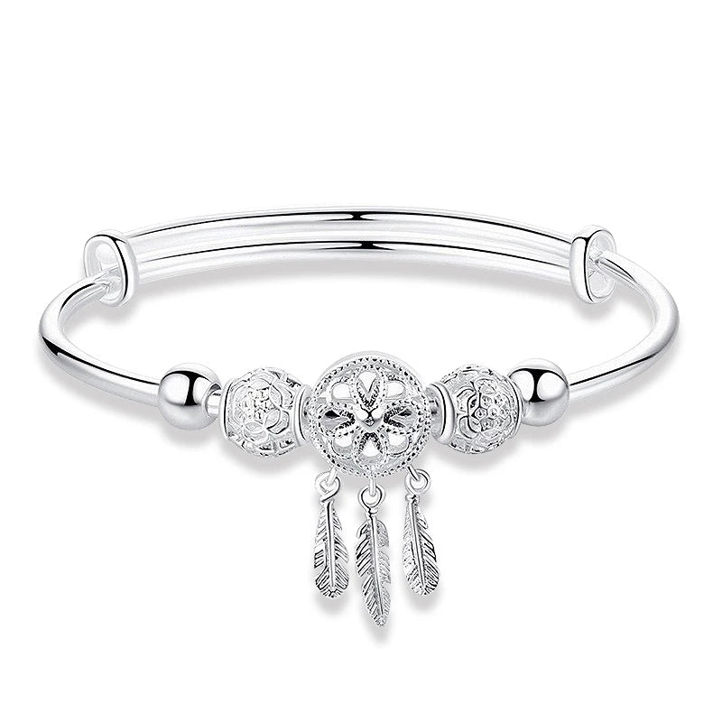 PULSERA PLATA PLUMAS COLGANTES