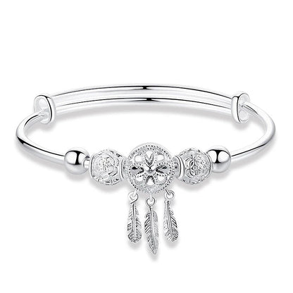 PULSERA PLATA PLUMAS COLGANTES