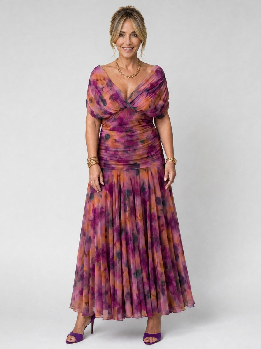 VALERIA | VESTIDO MIDI FLORAL CON HOMBROS DESCUBIERTOS
