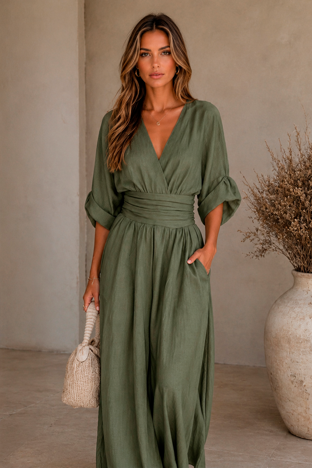 DANIELA - MONO ELEGANTE DE ESCOTE EN V Y PIERNA ANCHA